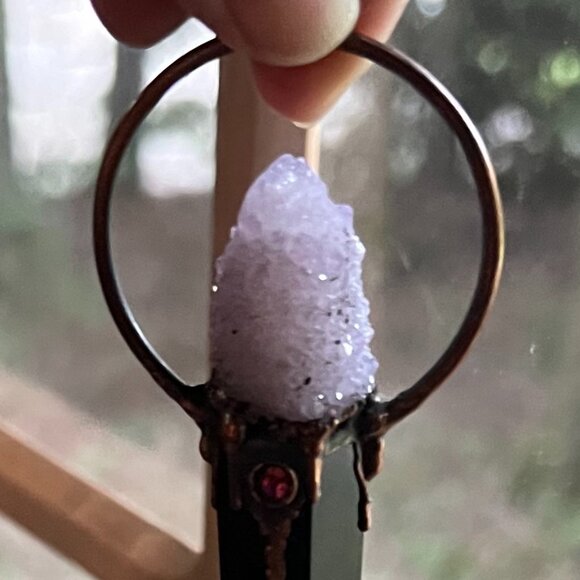 Obsidian, Spirit Amethyst Necklace in Electroformed Copper | Evening Star Amulet - Picture 7 of 12